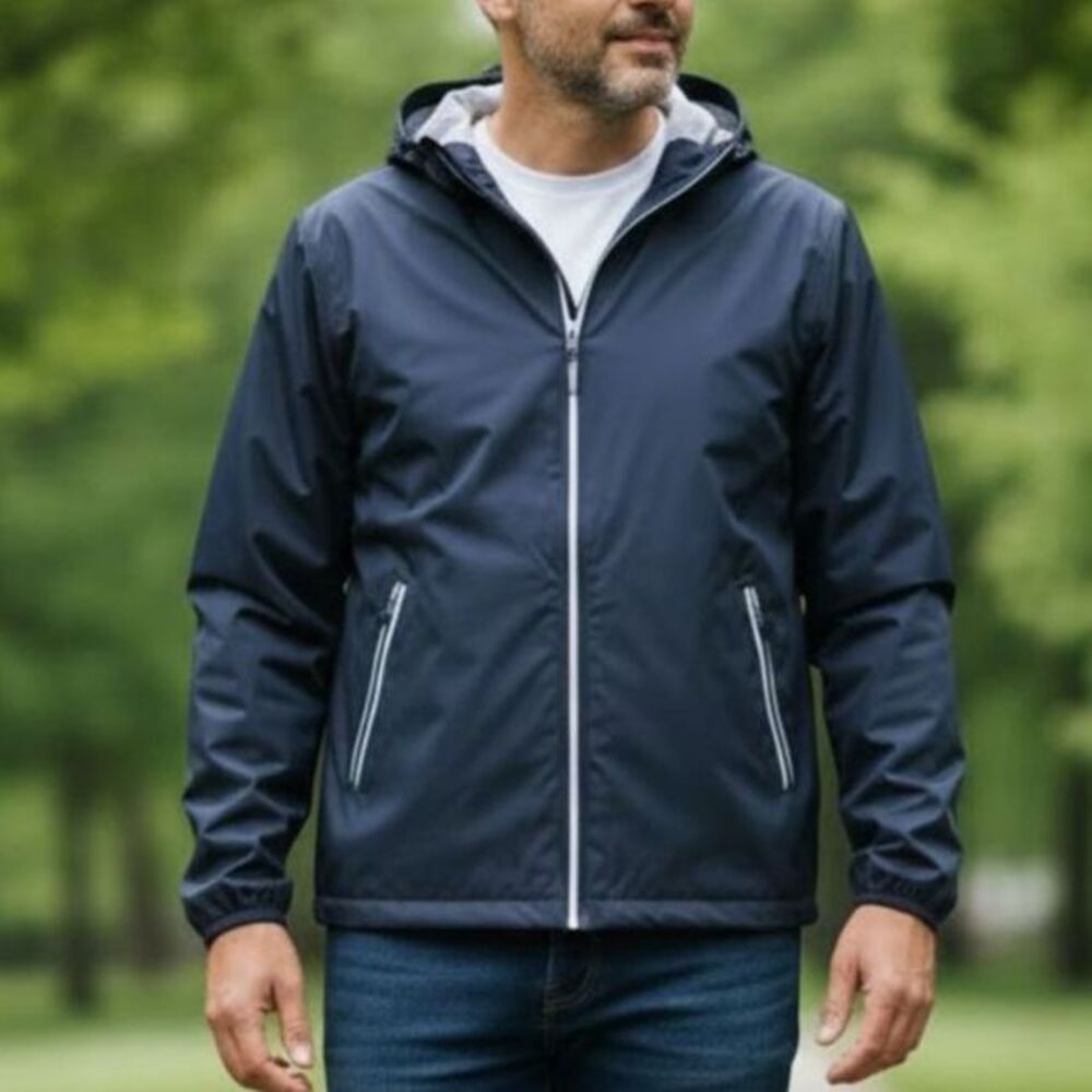 Graham Luxe Windbreaker Men's Large Navy Full Zip Hooded Maverick Golf Outdoors